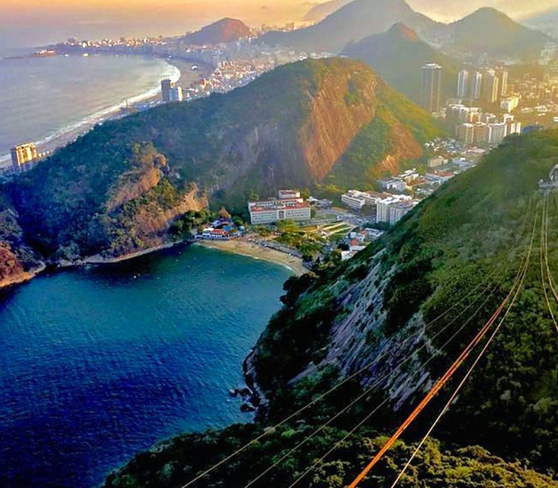 Beautiful Brazil: Aerial view of Brazil’s diverse landscape from tram ride to Sugarloaf peak.