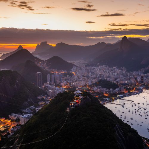 Beautiful panorama of Rio de Janeiro at twilight, Brazil. Sugarloaf Mountain